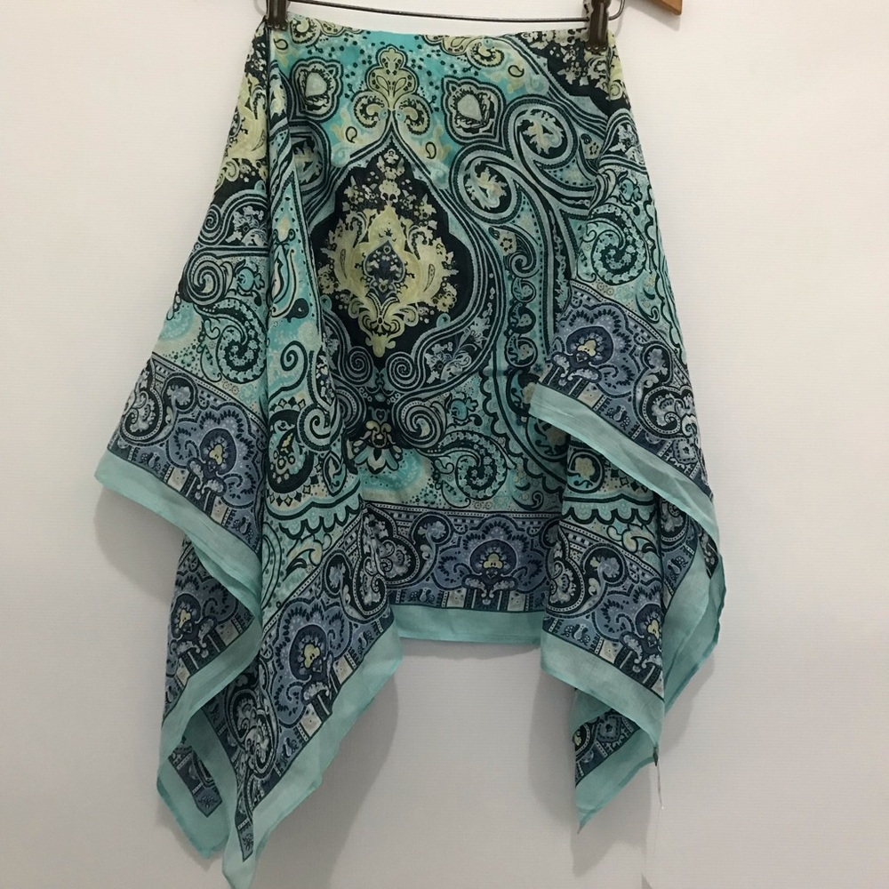 NWT J.Jill Silk Blend Light Aqua Paisley Square Scarf - Picture 3 of 4
